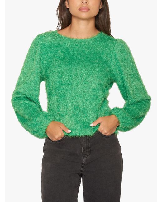 Sisters Point Green Eoia-ls Round Neck Knitted Top