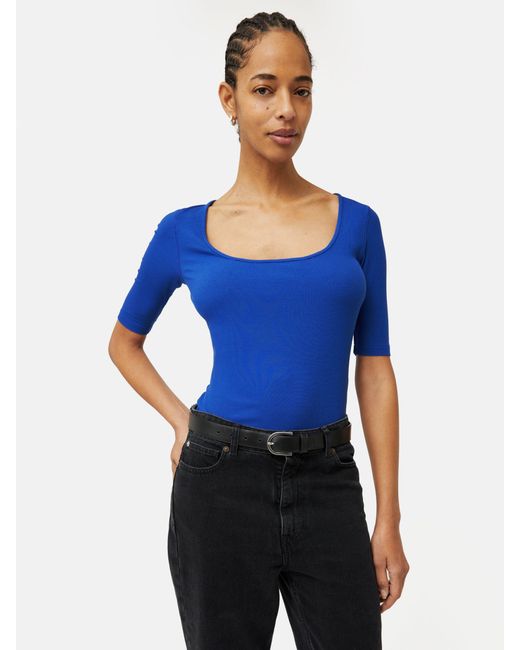 Jigsaw Blue Scoop Neck Ribbed Top