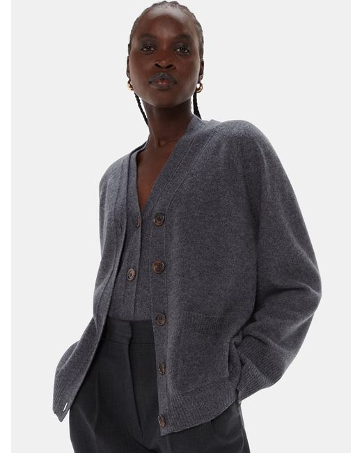 Whistles Blue Relaxed Wool Pocket Cardigan