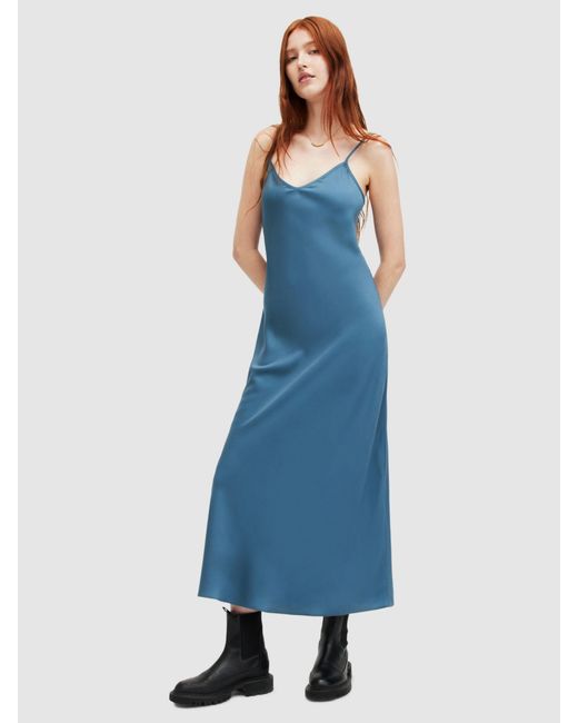 AllSaints Blue Bryony Sleeveless Midi Dress