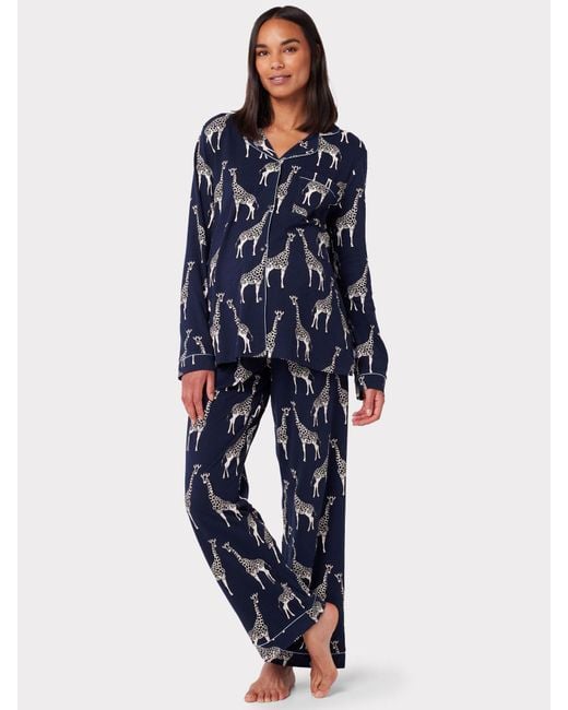 Chelsea Peers Blue Maternity Organic Cotton Blend Giraffe Print Pyjama Set