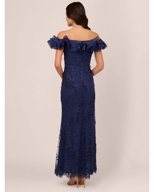 Adrianna Papell Blue Floral Ruffle Maxi Dress