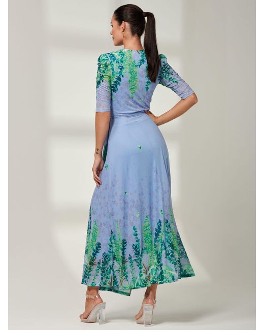 Jolie Moi Blue Kinley Mirrored Leaf Print Maxi Wrap Dress