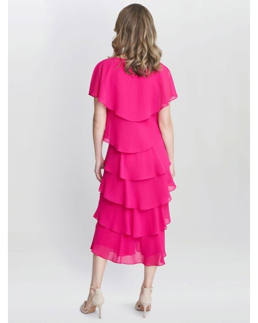 Gina Bacconi Pink Rebecca Tiered Midi Dress