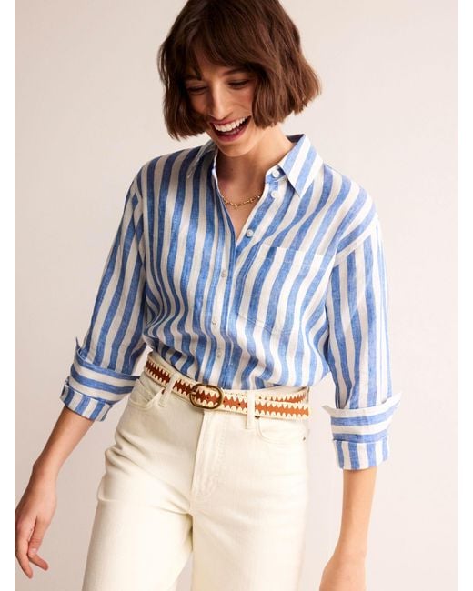 Boden Blue Connie Striped Linen Shirt