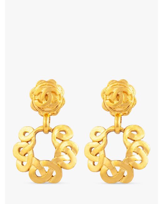 Susan Caplan Metallic Vintage Chanel Scroll Drop Clip-on Earrings