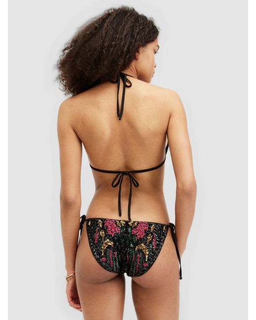 AllSaints Black Jamilia Sequin Embroidery Side Tie Bikini Bottoms