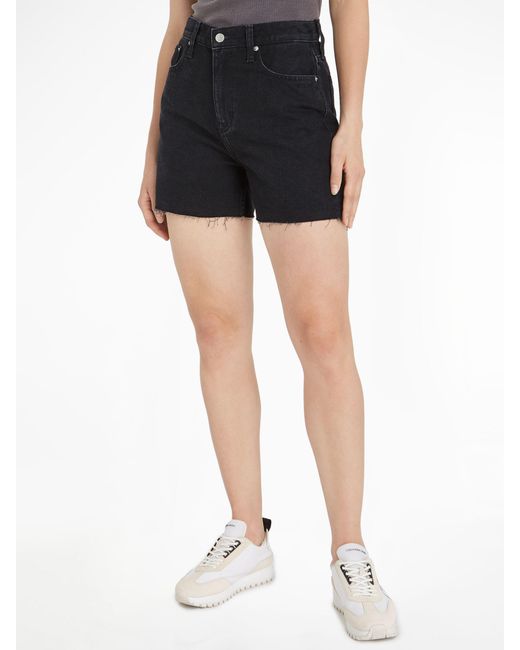 Calvin Klein Black Frayed Hem Denim Mom Shorts