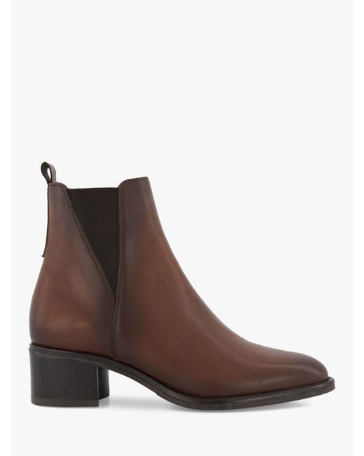 Dune Brown Pouring Pointed-toe Leather Ankle Boots