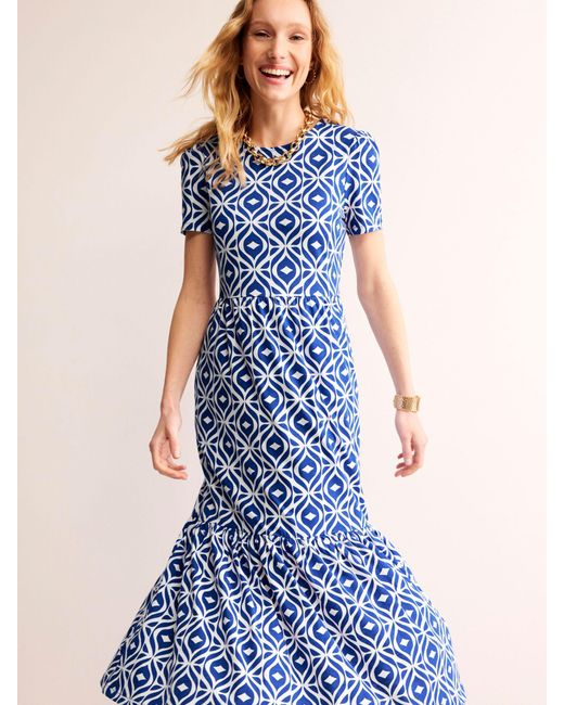 Boden Blue Emma Wave Print Tiered Midi Jersey Dress
