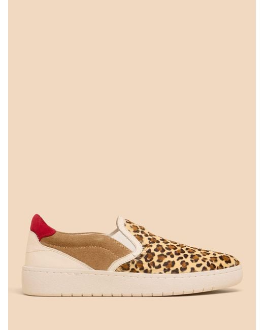 White Stuff Natural Leopard Print Slip On Leather Trainers