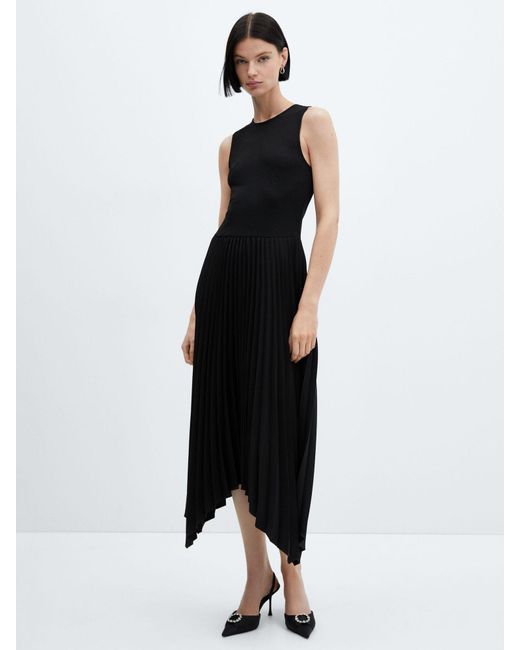 Mango Black Calderaa Asymmetrical Pleated Dress