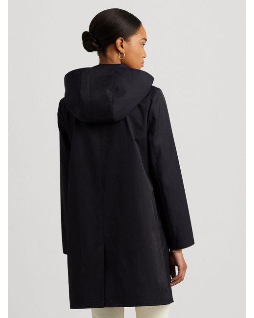 Ralph Lauren Black Lauren Hooded Cotton Blend Coat