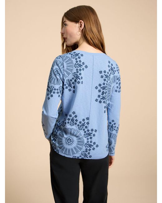 White Stuff Blue Nelly Long Sleeve Floral Print T-shirt