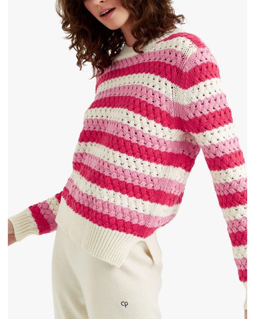 Chinti & Parker Pink Crochet Stripe Jumper