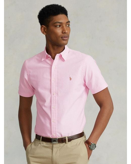 Ralph Lauren Pink Slim Fit Oxford Short Sleeve Shirt for men