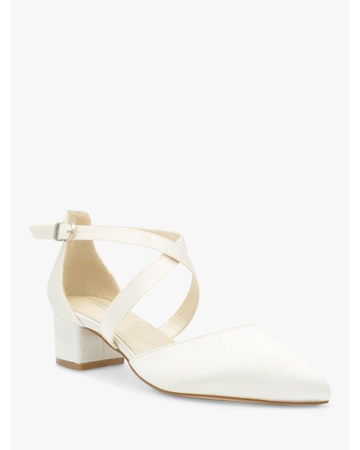 Paradox London White Blanche Wide Fit Dyeable Satin Mid Block Heel Court Shoes