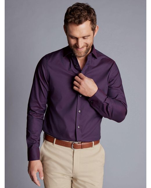 Charles Tyrwhitt Purple Diamond Non-iron Stretch Textured Slim Fit Shirt for men