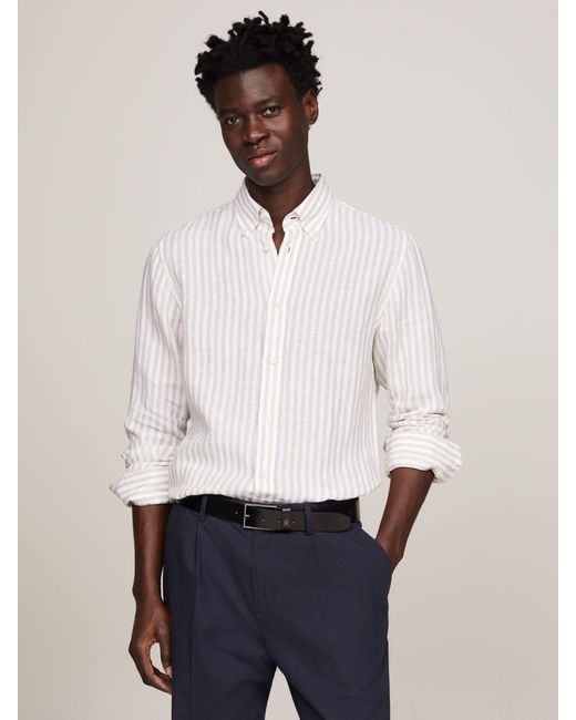 Tommy Hilfiger White Linen Stripe Shirt for men