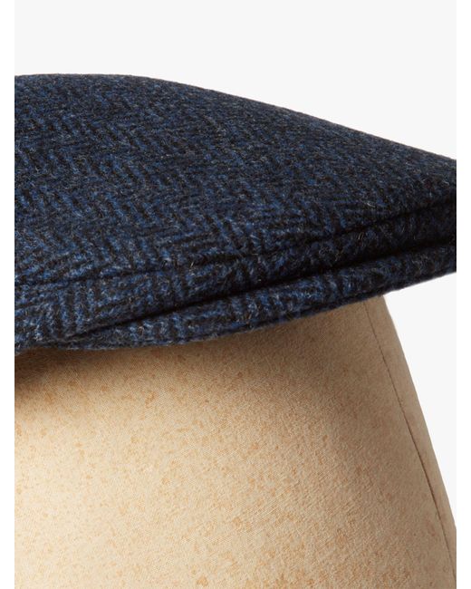 Simon Carter Blue Wool Herringbone Flat Cap for men