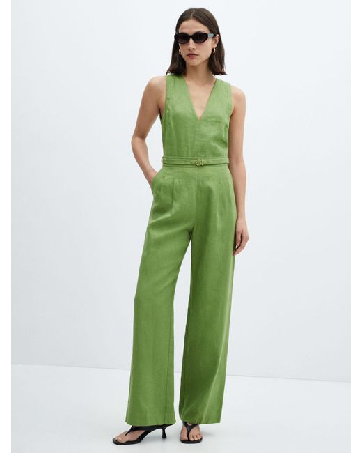 Mango Green Nan Linen Jumpsuit