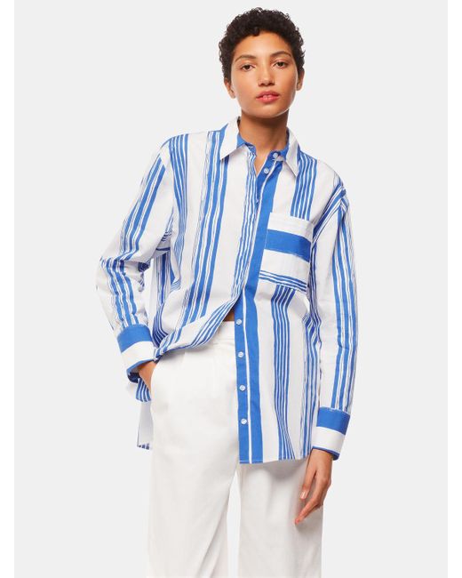 Whistles Blue Painted Stripe Oversized Cotton Shirt