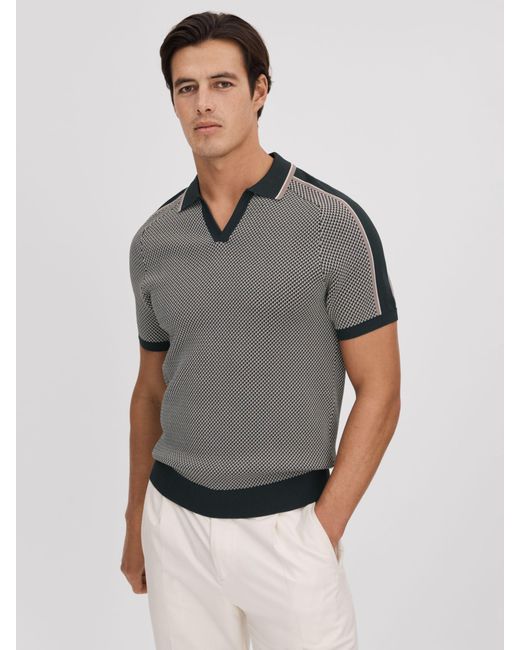 Reiss Gray Brunswick - Hunting Green Geometric Design Open-collar Shirt, Xxl for men