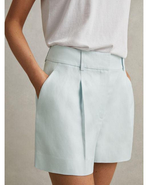 Reiss Blue Lori Linen Blend Tailored Shorts