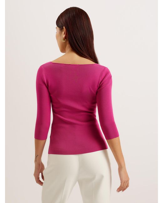Ted Baker Pink Vallryy Square Neck Fitted Knit Top