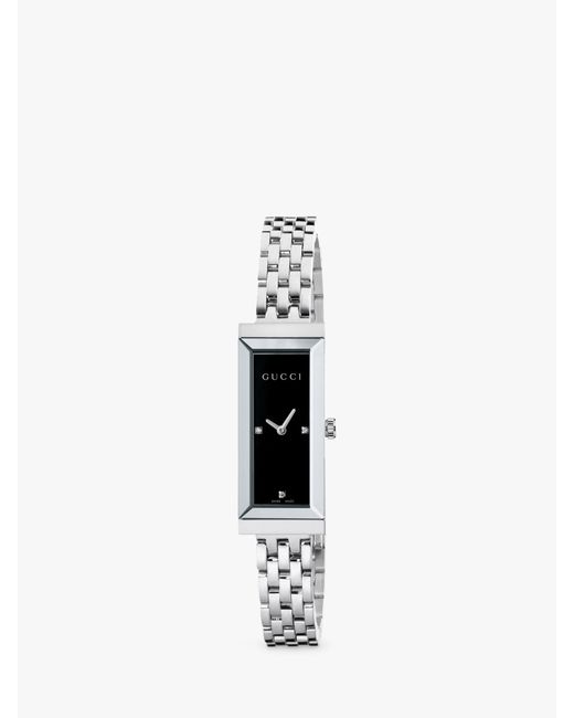 Gucci Metallic Ya127504 Women's G-frame Rectangular Diamond Set Bangle Strap Watch