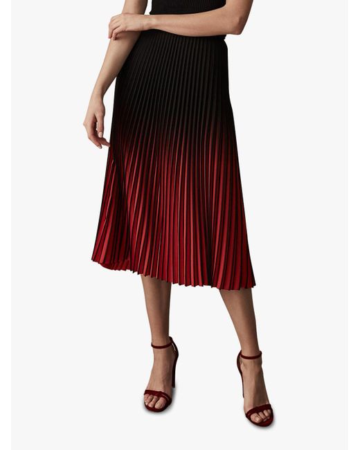 Marlie ombre pleated clearance midi skirt red/black