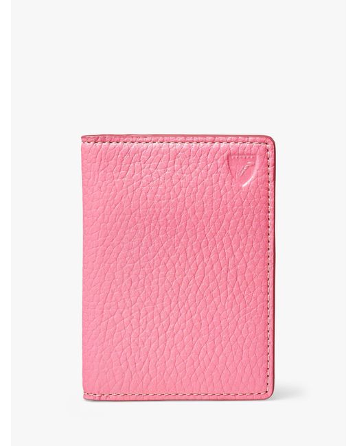Aspinal Pink Double Fold Pebble Leather Credit Card Case