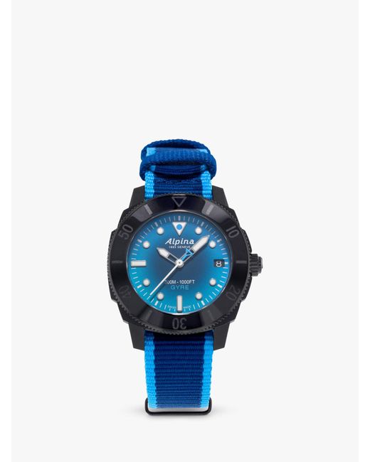 Alpina Blue Al-525lnsb4vg6 Seastrong Gyre Diver Fabric Strap Watch for men