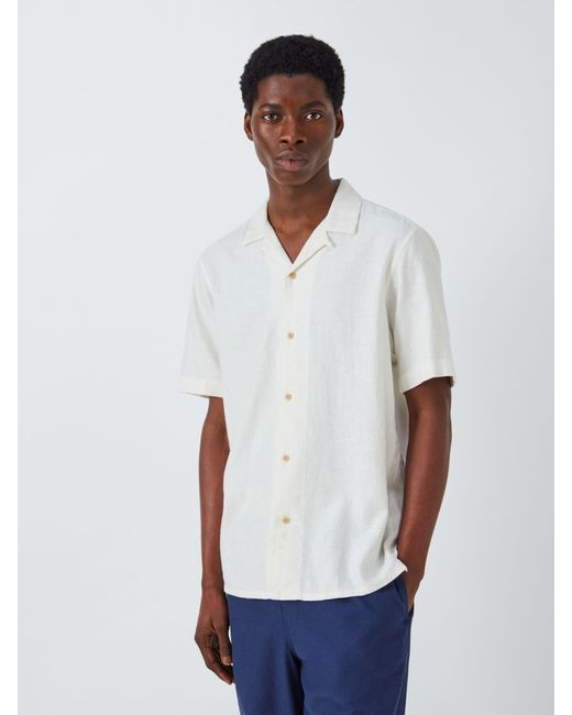 John Lewis White Short Sleeve Textured Linen Blend Shirt for men