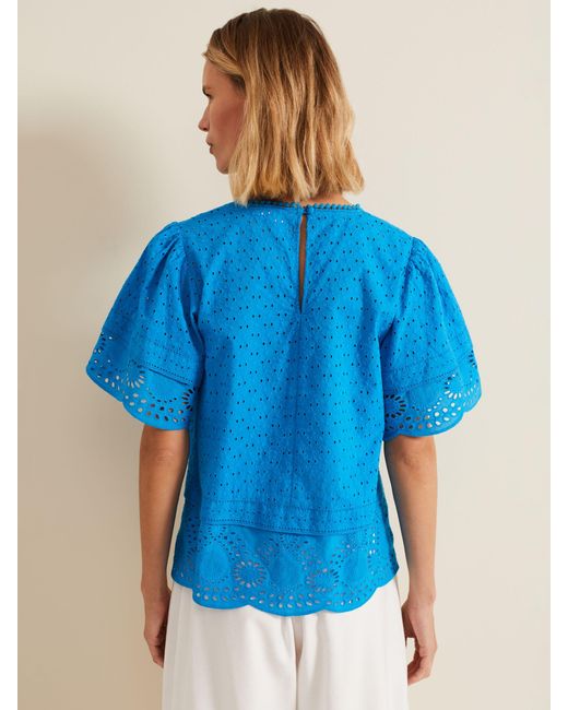 Phase Eight Blue Sage Broderie Anglaise Cotton Top