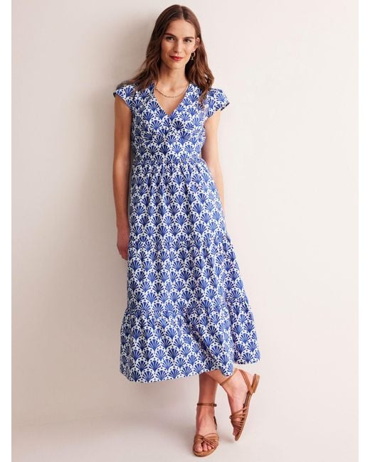 Boden Blue May Shell Print Midi Cotton Dress