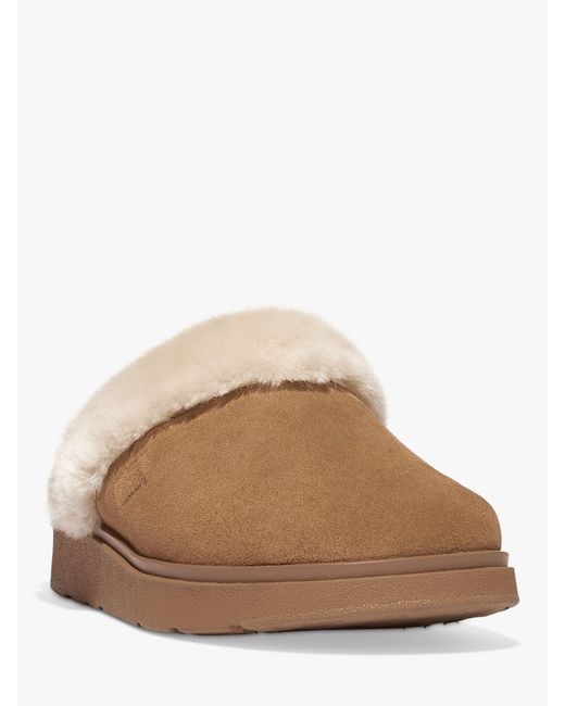 Fitflop White Shearling Collar Suede Mule Slippers