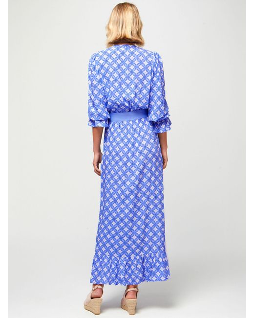 Aspiga Blue Maeve Geometric Print Contrast Belt Maxi Dress