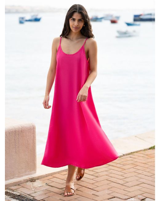 Yumi' Pink Relaxed Midi Linen Dress