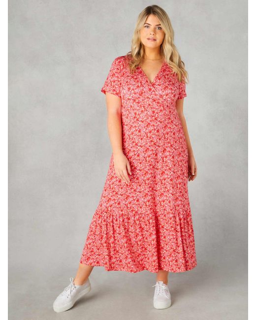 Live Unlimited Pink Curve Ditsy Print Jersey Wrap Dress