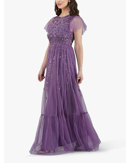 LACE & BEADS Purple Marly Embellished Maxi Dress