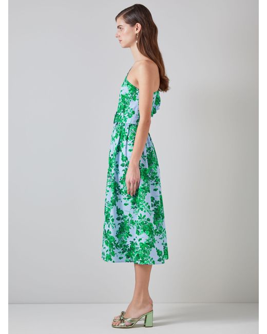 L.K.Bennett Green Maud Organic Cotton Floral Midi Dress