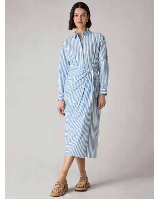 Ro&zo Blue Petite Stripe Wrap Detail Midi Shirt Dress