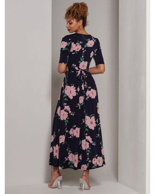 Jolie Moi Gray Kenzie Floral Jersey Maxi Dress