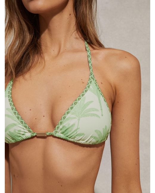 Reiss Green Thia Palm Tree Print Triangle Bikini Top
