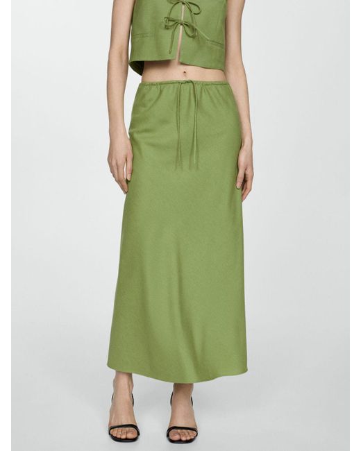 Mango Green Lago Linen Blend Maxi Skirt