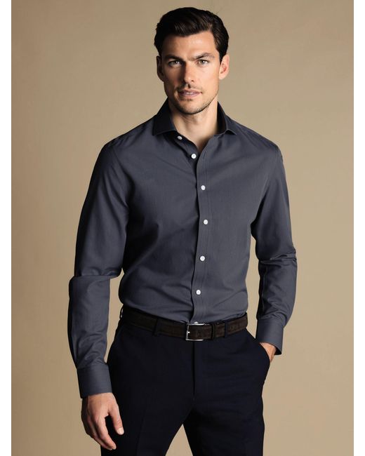 Charles Tyrwhitt Blue Key Stripe Non-iron Poplin Shirt for men