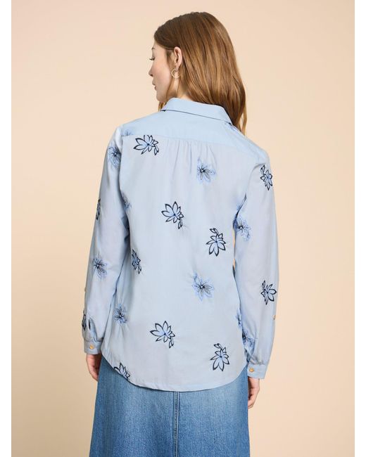 White Stuff Blue Sophie Cotton Embroidered Shirt