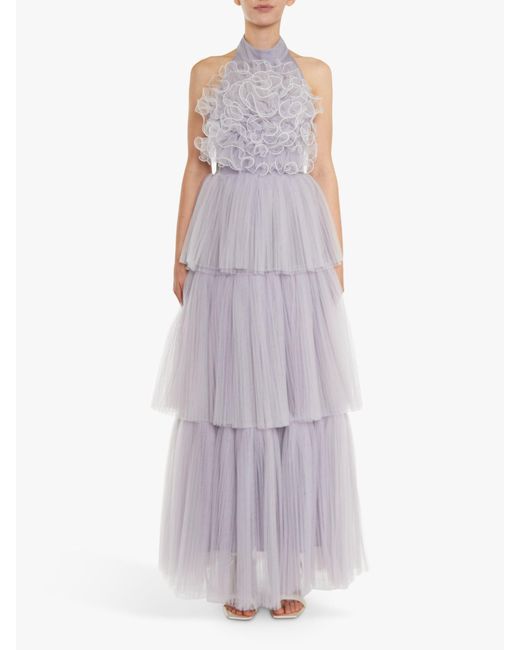 True Decadence Purple Tiffany Tiered Maxi Dress
