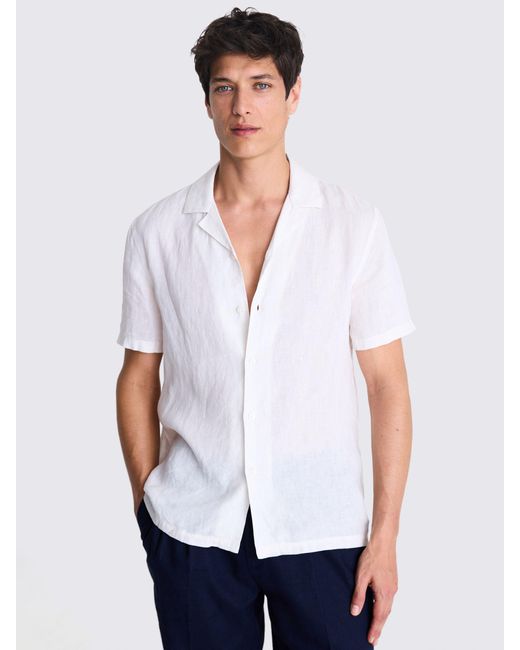 Moss Bros White Linen Cutaway Collar Shirt for men